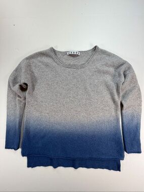 Kokun 100% Cashmere Sweater Size S Gray Blue Ombre Dip Dye Pullover Luxury Knit